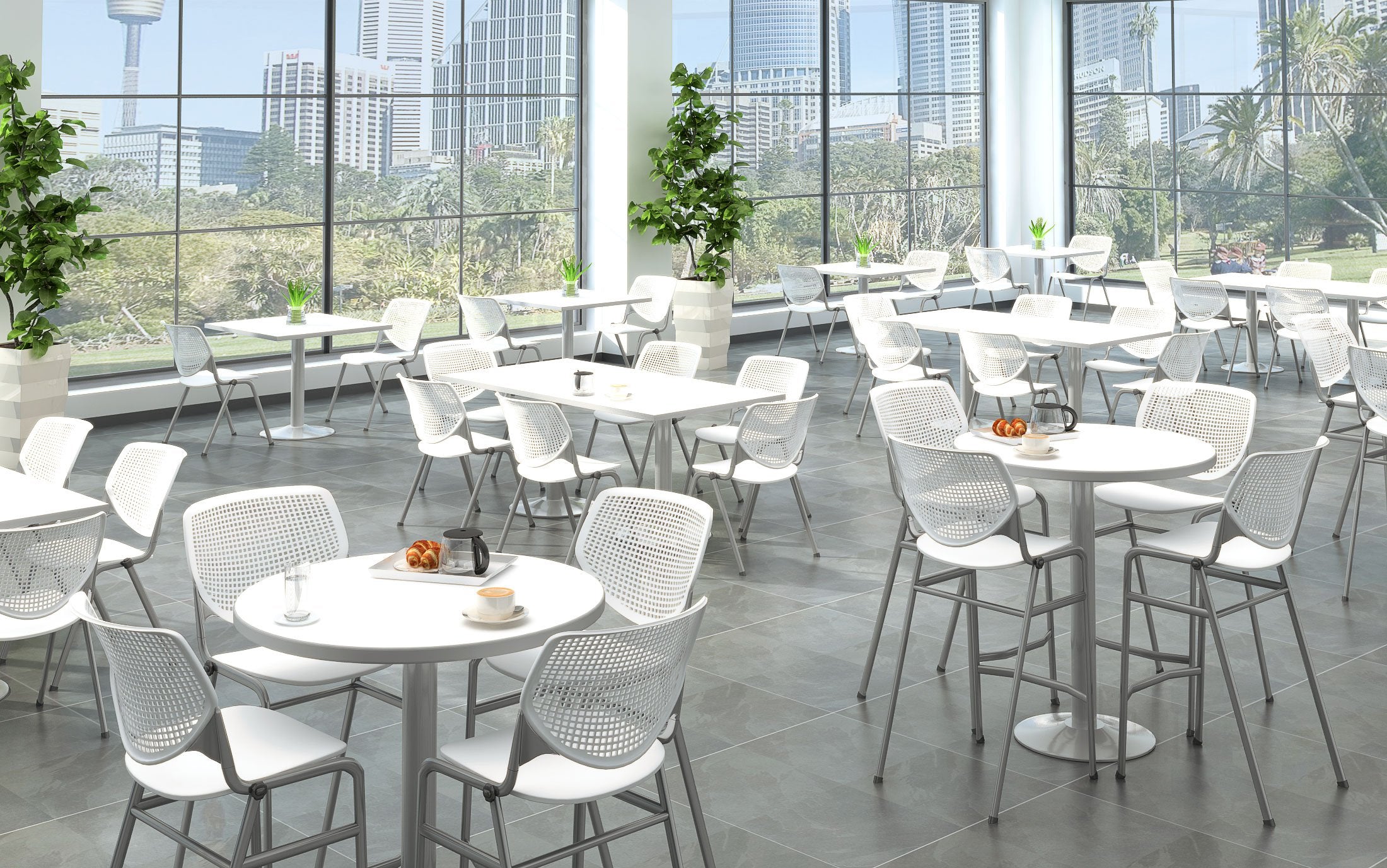 Kfi Seating Kool Series Polypropylene Stack Chair With Perforated Back, Light Grey Finish